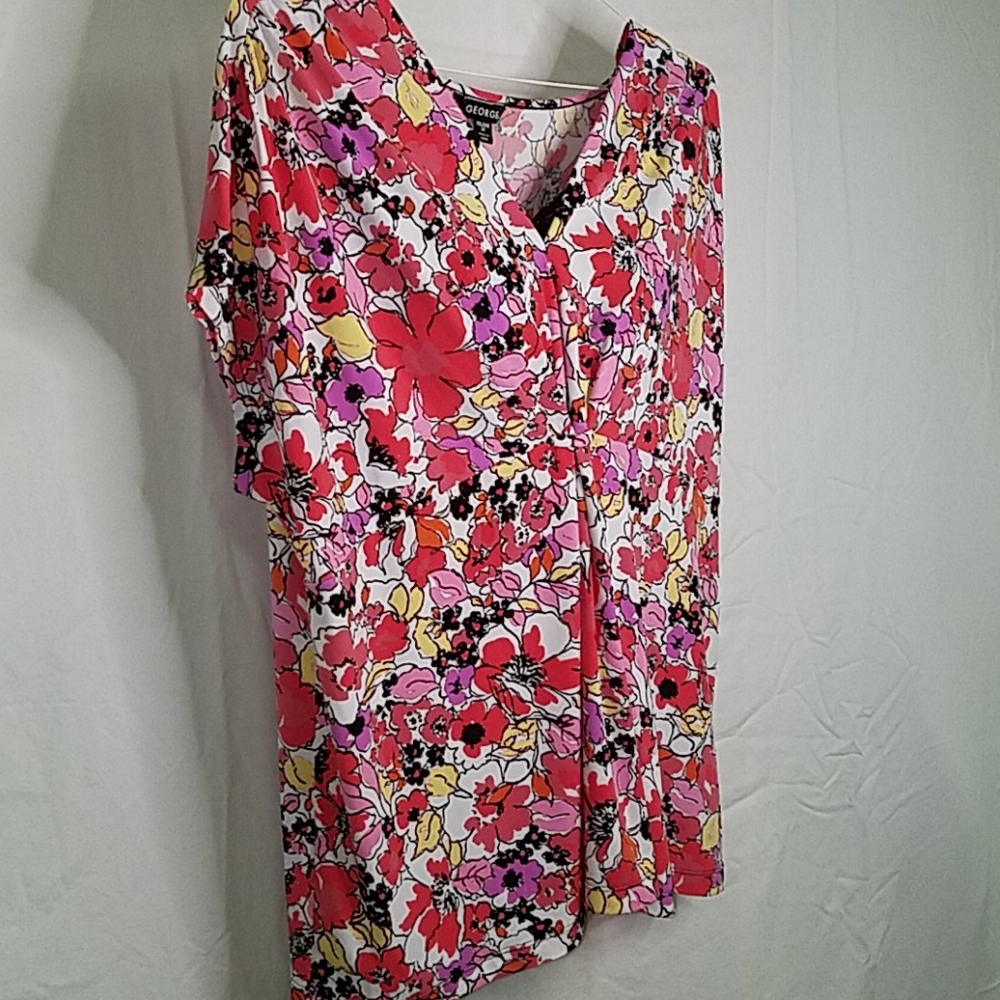 George ..floral casual top, polyester, cap sleeves